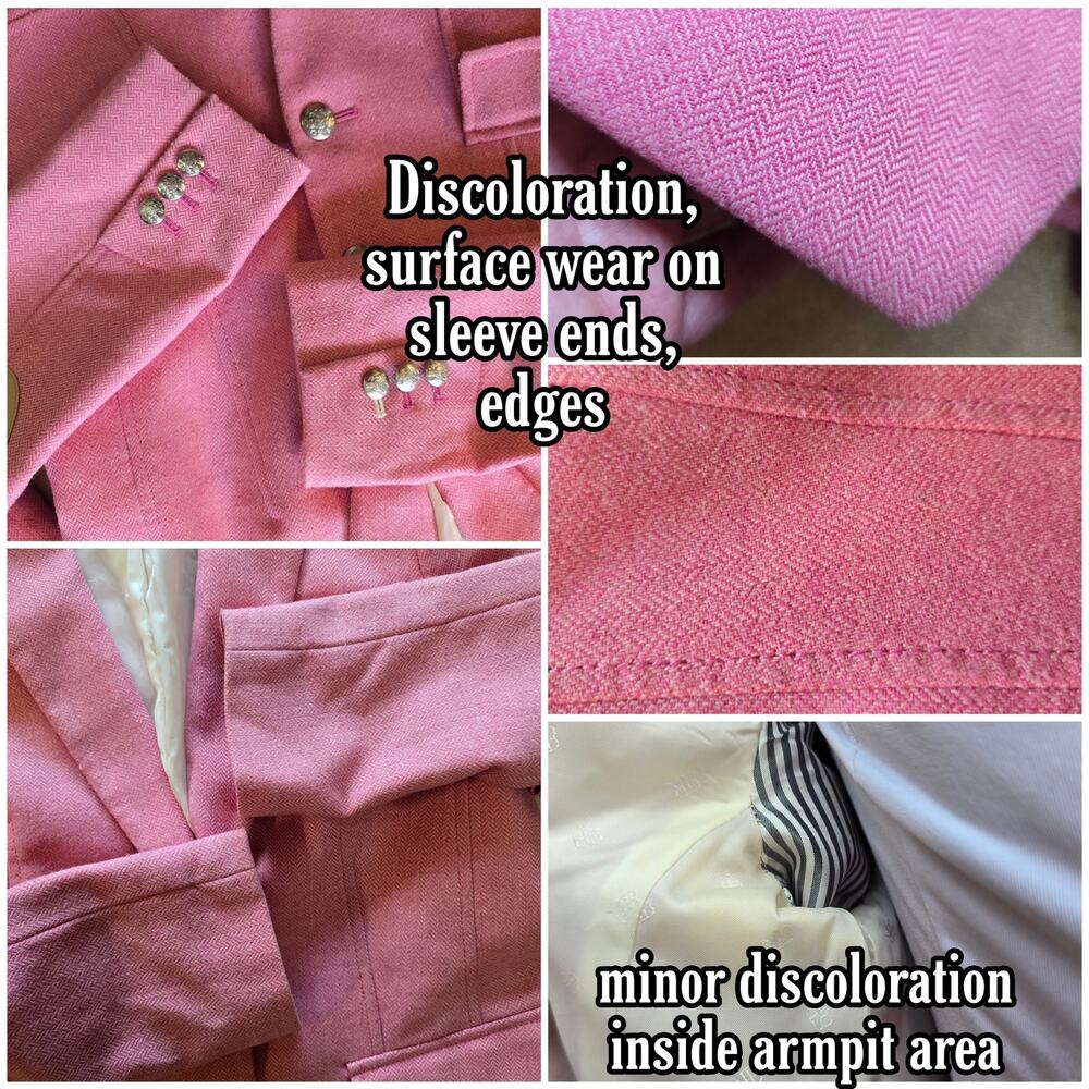 Pink Blazer Size 4 Banana Republic Jacket Wool Herringbone Elbow Patches - Picture 7 of 11